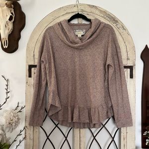 Maeve by Anthropologie Addie Ruffled Hacci Pullover in Heather Pink